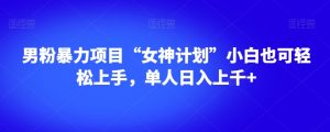 男粉暴力项目“女神计划”小白也可轻松上手,单人日入上千+【揭秘】-逐浪前行