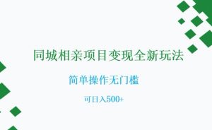 同城相亲项目变现全新玩法，简单操作无门槛，可日入500+【揭秘】-逐浪前行