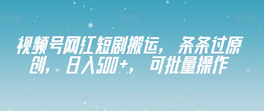视频号网红短剧搬运，条条过原创，日入500+，可批量操作【揭秘】-逐浪前行