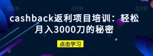 cashback返利项目培训:轻松月入3000刀的秘密-逐浪前行