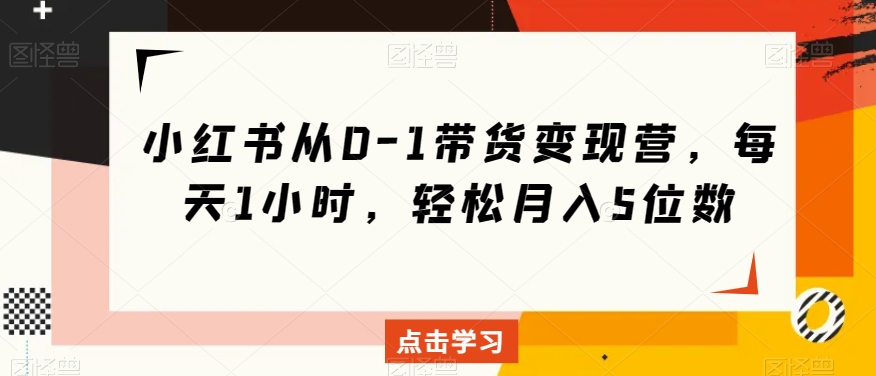 小红书从0-1带货变现营，每天1小时，轻松月入5位数-逐浪前行