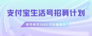 支付宝生活号作者招募计划,单号单月2600,可批量去做,工作室一人一个月轻松1w+【揭秘】-逐浪前行