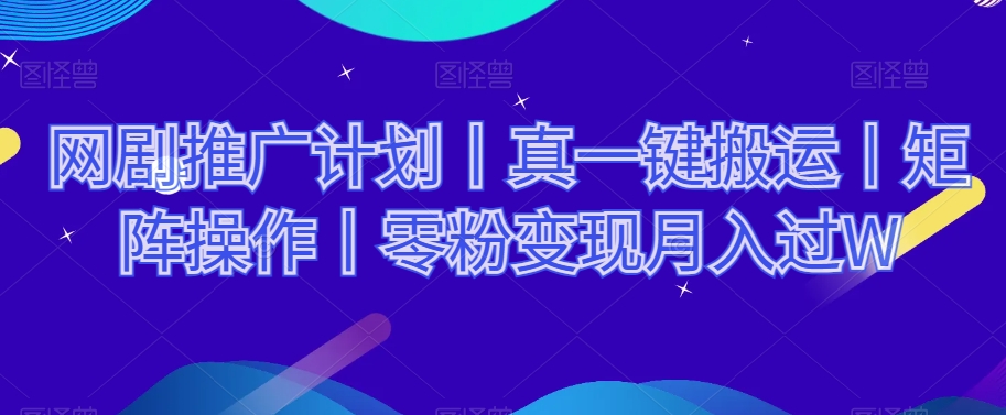 网剧推广计划丨真一键搬运丨矩阵操作丨零粉变现月入过W-逐浪前行