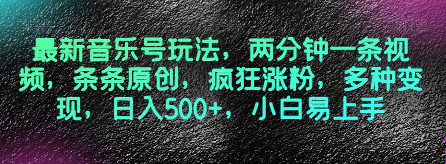最新音乐号玩法，两分钟一条视频，条条原创，疯狂涨粉，多种变现，日入500+，小白易上手【揭秘】-逐浪前行