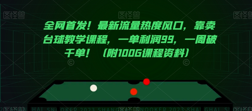 全网首发！最新流量热度风口，靠卖台球教学课程，一单利润99，一周破千单！（附100G课程资料）-逐浪前行