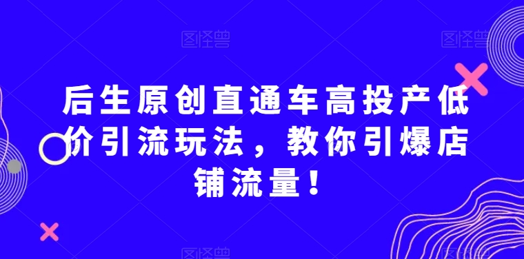 后生原创直通车高投产低价引流玩法，教你引爆店铺流量！-逐浪前行