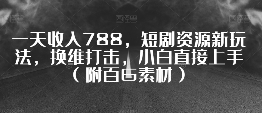 一天收入788，短剧资源新玩法，换维打击，小白直接上手（附百G素材）【揭秘】-逐浪前行