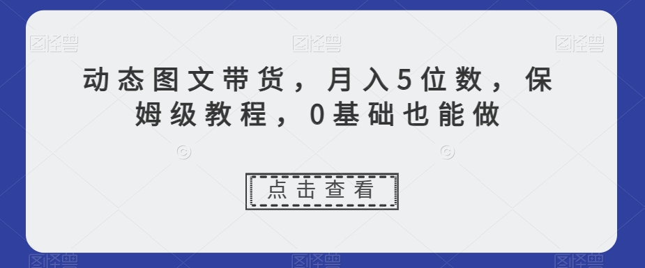 动态图文带货，月入5位数，保姆级教程，0基础也能做【揭秘】-逐浪前行