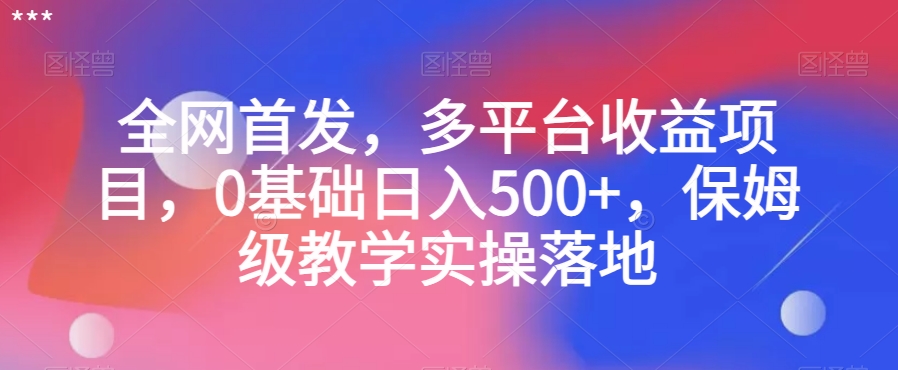 全网首发，多平台收益项目，0基础日入500+，保姆级教学实操落地【揭秘】-逐浪前行