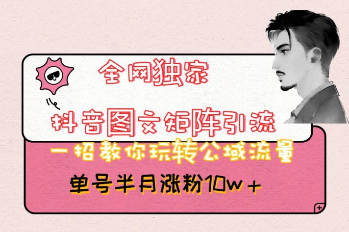 全网独家抖音图文矩阵引流，一招教你玩转公域流量，单号半月涨粉10w+【揭秘】-逐浪前行