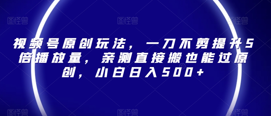 视频号原创玩法，一刀不剪提升5倍播放量，亲测直接搬也能过原创，小白日入500+【揭秘】-逐浪前行