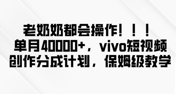 老奶奶都会操作，新平台无脑操作，单月40000+，vivo短视频创作分成计划【揭秘】-逐浪前行