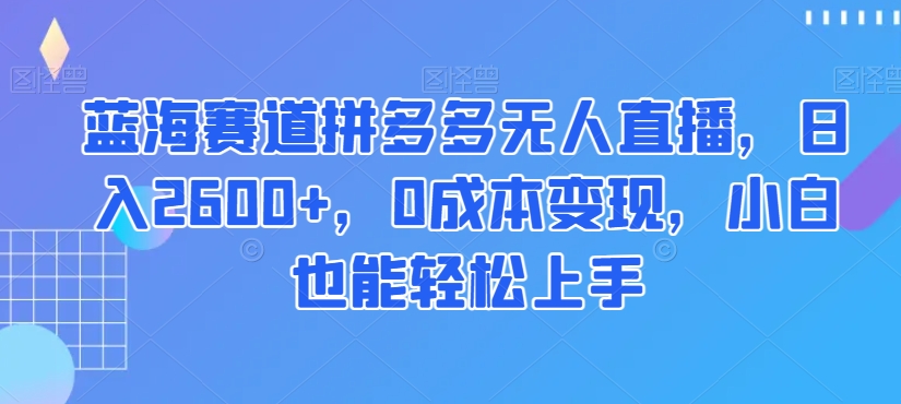 蓝海赛道拼多多无人直播，日入2600+，0成本变现，小白也能轻松上手【揭秘】-逐浪前行