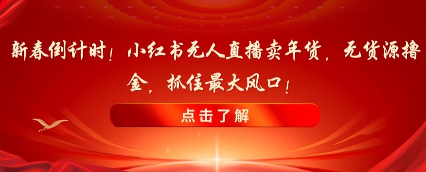 新春倒计时！小红书无人直播卖年货，无货源撸金，抓住最大风口【揭秘】-逐浪前行