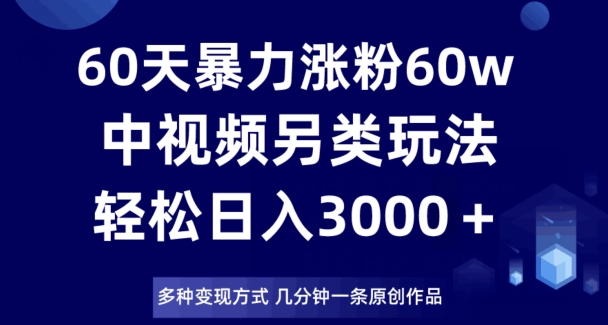 60天暴力涨粉60W，中视频另类玩法，日入3000＋，几分钟一条原创作品多种变现方式-逐浪前行