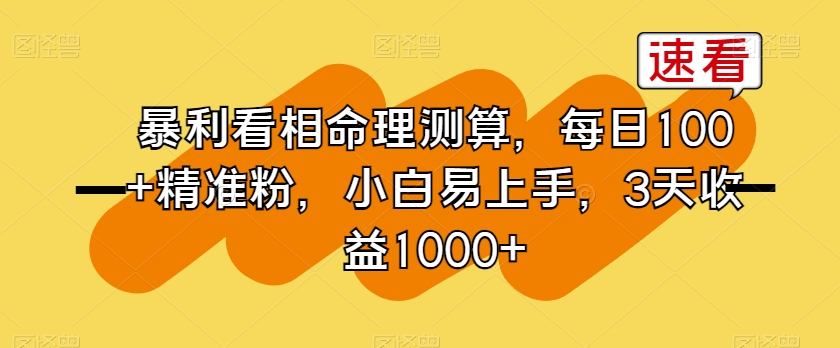 暴利看相命理测算，每日100+精准粉，小白易上手，3天收益1000+【揭秘】-逐浪前行