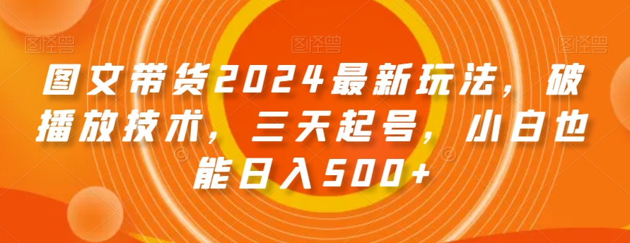 图文带货2024最新玩法，破播放技术，三天起号，小白也能日入500+【揭秘】-逐浪前行