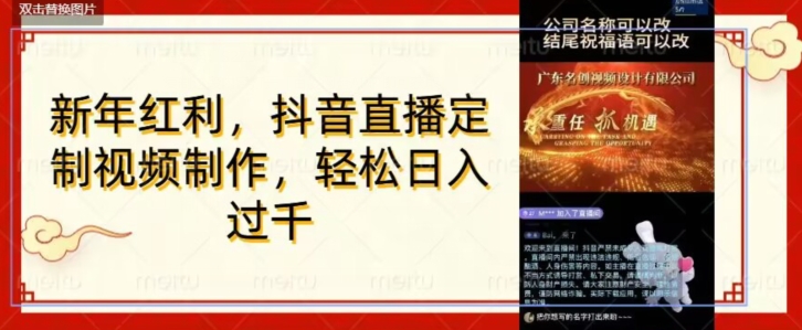 年底风口项目，定制视频直播变现，日入1000加，会打字就行【揭秘】-逐浪前行