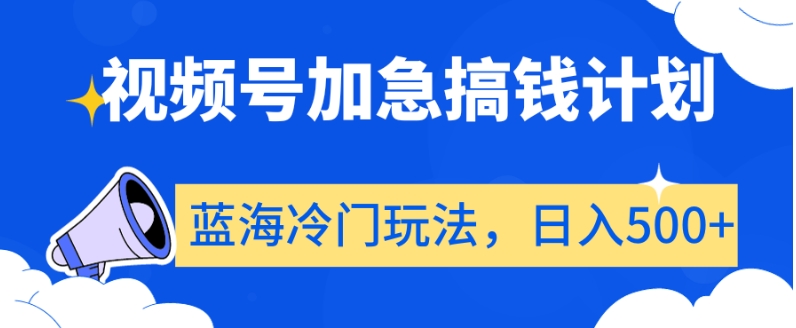 视频号加急搞钱计划，蓝海冷门玩法，日入500+【揭秘】-逐浪前行