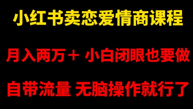 小红书卖恋爱情商课程，月入两万＋，小白闭眼也要做，自带流量，无脑操作就行了【揭秘】-逐浪前行