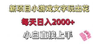 新项目小游戏文字玩出花日入2000+，每天只需一小时，小白直接上手【揭秘】-逐浪前行