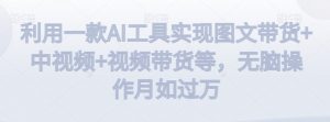 利用一款AI工具实现图文带货+中视频+视频带货等,无脑操作月如过万【揭秘】-逐浪前行