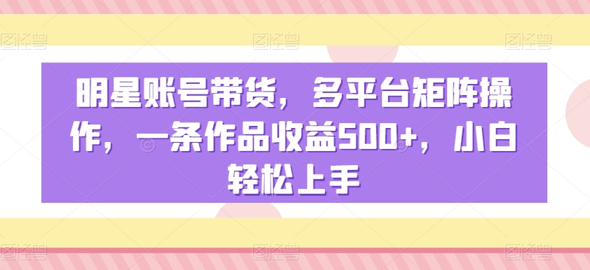 明星账号带货，多平台矩阵操作，一条作品收益500+，小白轻松上手【揭秘】-逐浪前行
