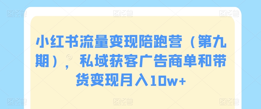 小红书流量变现陪跑营（第九期），私域获客广告商单和带货变现月入10w+-逐浪前行