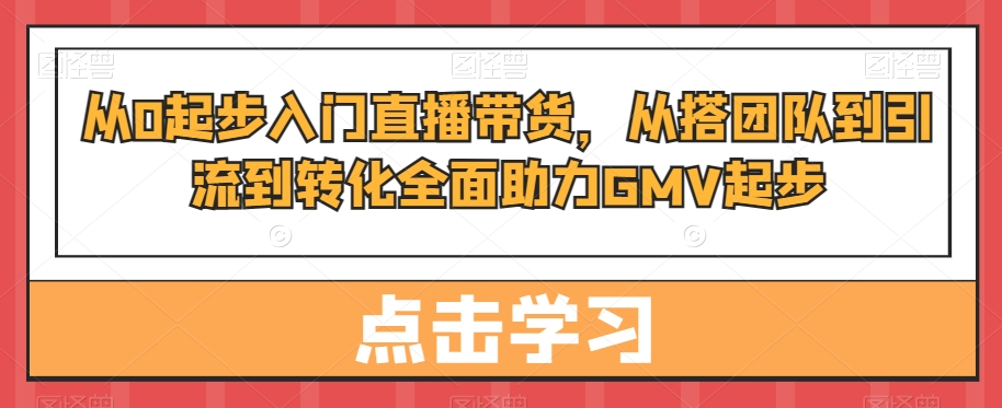 从0起步入门直播带货，​从搭团队到引流到转化全面助力GMV起步-逐浪前行
