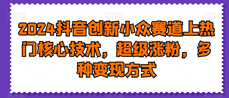 2024抖音创新小众赛道上热门核心技术，超级涨粉，多种变现方式【揭秘】-逐浪前行