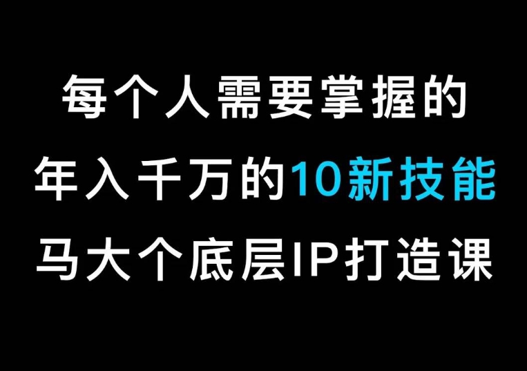 马大个的IP底层逻辑课，​每个人需要掌握的年入千万的10新技能，约会底层IP打造方法！-逐浪前行