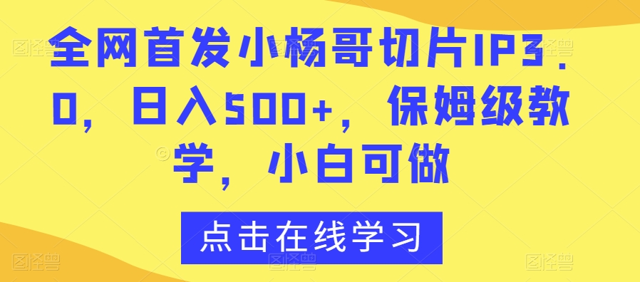 全网首发小杨哥切片IP3.0，日入500+，保姆级教学，小白可做【揭秘】-逐浪前行