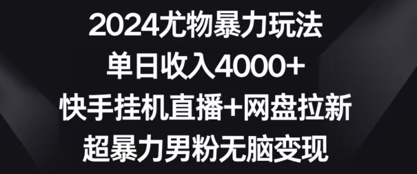 2024尤物暴力玩法，单日收入4000+，快手挂机直播+网盘拉新，超暴力男粉无脑变现【揭秘】-逐浪前行