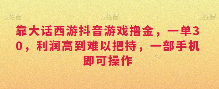 靠大话西游抖音游戏撸金，一单30，利润高到难以把持，一部手机即可操作，日入3000+【揭秘】-逐浪前行