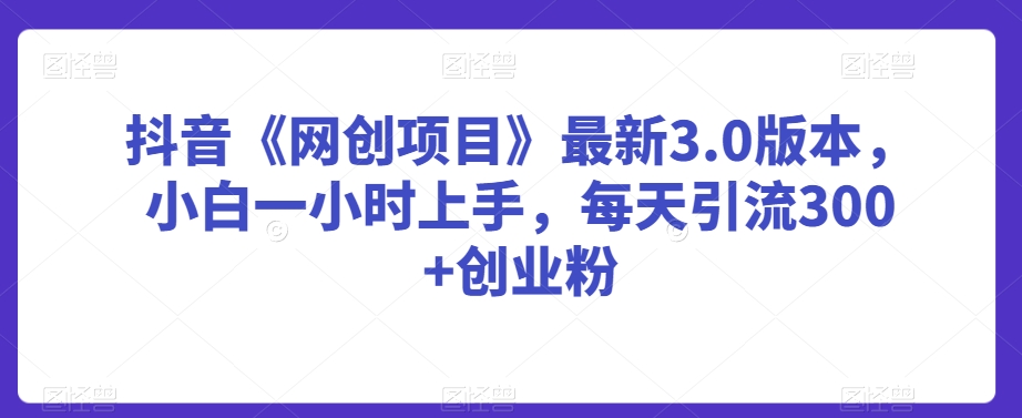 抖音《网创项目》最新3.0版本，小白一小时上手，每天引流300+创业粉【揭秘】-逐浪前行