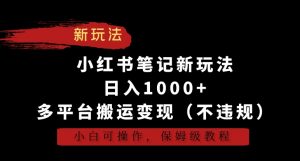小红书笔记新玩法,日入1000+,多平台搬运变现(不违规),小白可操作,保姆级教程【揭秘】-逐浪前行