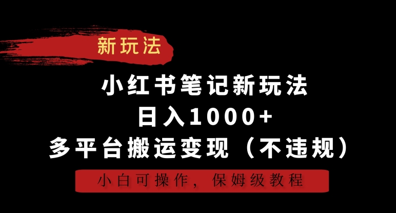 小红书笔记新玩法，日入1000+，多平台搬运变现（不违规），小白可操作，保姆级教程【揭秘】-逐浪前行