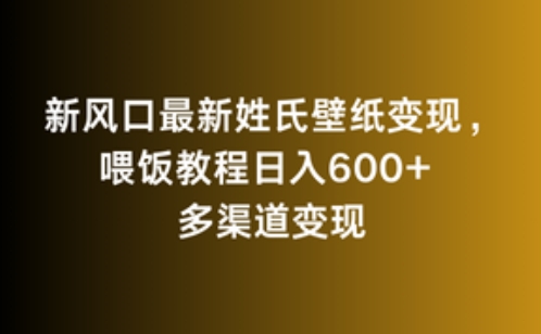 新风口最新姓氏壁纸变现，喂饭教程日入600+【揭秘】-逐浪前行