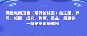 闲鱼电商项目(玩转价格差)含注册、养号、标题、成交、售后、选品、货源等,一条龙全系统教程-逐浪前行