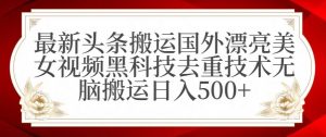 最新头条搬运国外漂亮美女视频黑科技去重技术无脑搬运日入500+【揭秘】-逐浪前行
