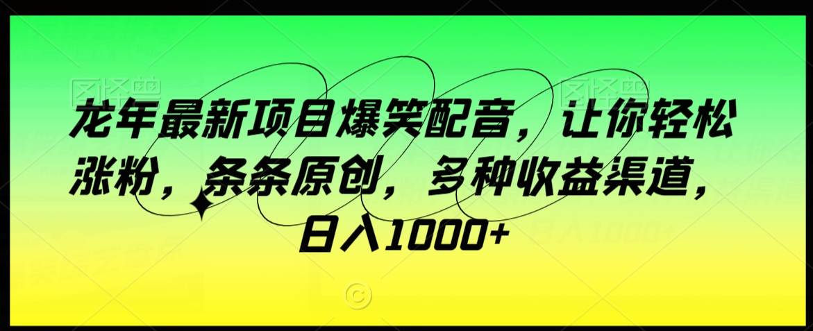 龙年最新项目爆笑配音，让你轻松涨粉，条条原创，多种收益渠道，日入1000+【揭秘】-逐浪前行