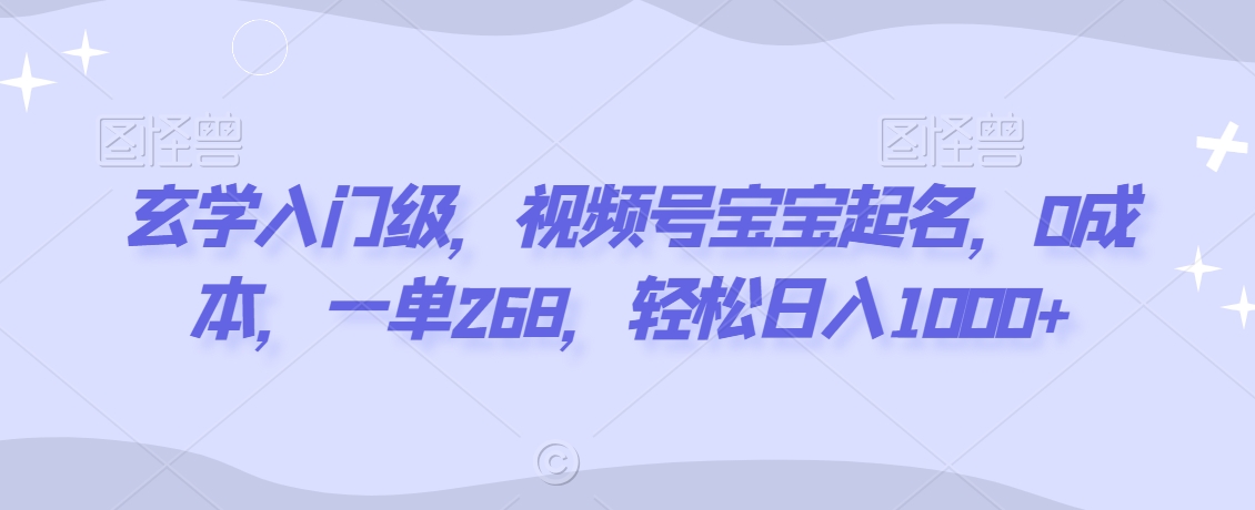 玄学入门级，视频号宝宝起名，0成本，一单268，轻松日入1000+【揭秘】-逐浪前行