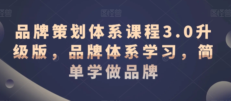 品牌策划体系课程3.0升级版，品牌体系学习，简单学做品牌-逐浪前行