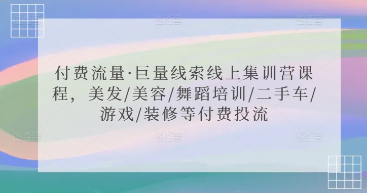 付费流量·巨量线索线上集训营课程，美发/美容/舞蹈培训/二手车/游戏/装修等付费投流-逐浪前行