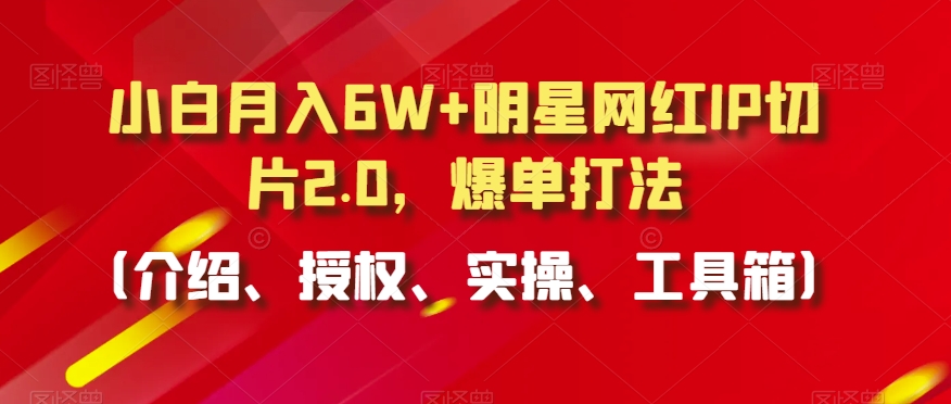 小白月入6W+明星网红IP切片2.0，爆单打法（介绍、授权、实操、工具箱）【揭秘】-逐浪前行