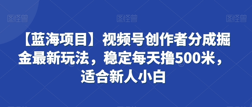 【蓝海项目】视频号创作者分成掘金最新玩法，稳定每天撸500米，适合新人小白【揭秘】-逐浪前行