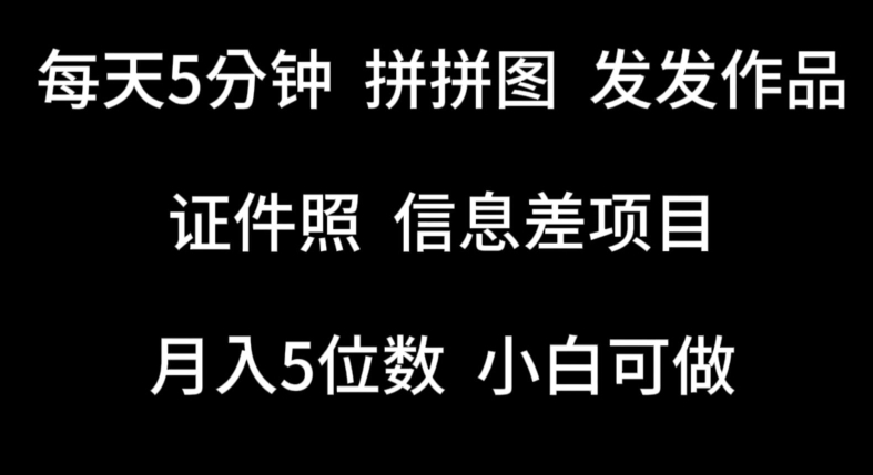 每天5分钟，拼拼图发发作品，证件照信息差项目，小白可做【揭秘】-逐浪前行