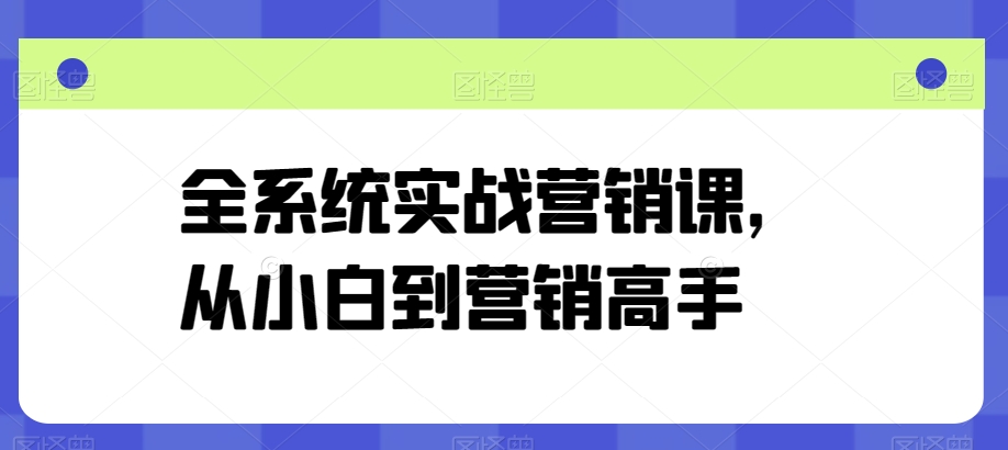 全系统实战营销课，从小白到营销高手-逐浪前行