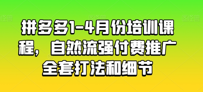 拼多多1-4月份培训课程，自然流强付费推广全套打法和细节-逐浪前行