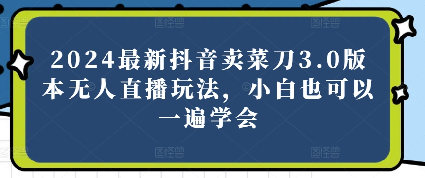 2024最新抖音卖菜刀3.0版本无人直播玩法，小白也可以一遍学会【揭秘】-逐浪前行